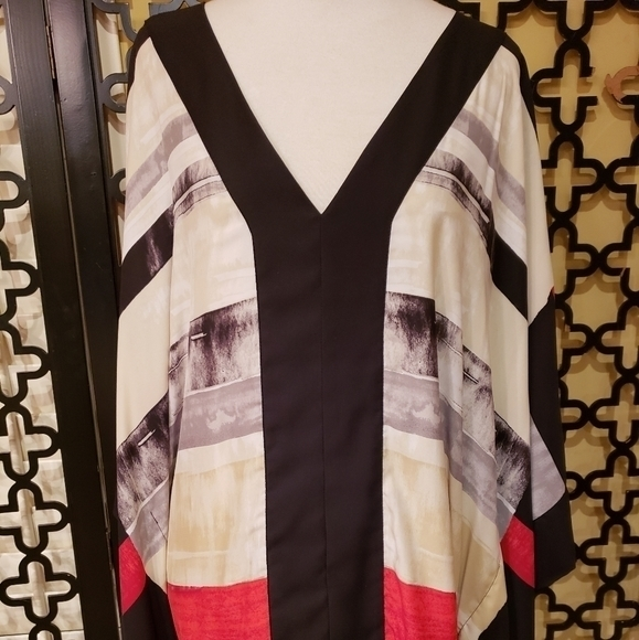 CHICOS SANTA FE KIMONO SLEEVE TUNIC Black‎ Red Small/Medium Blouse - Picture 1 of 8